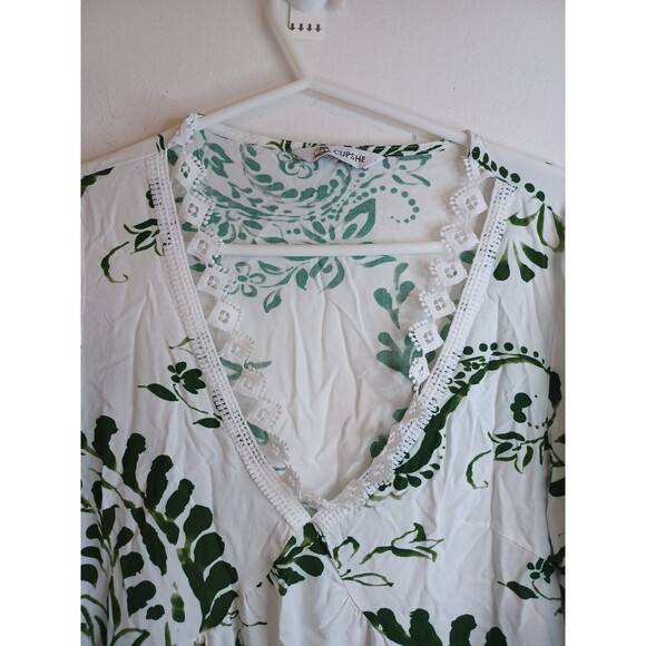 Cupshe Cover Up Tropical Dress Womens O/S Green White Floral V Neck Boho Sleeves - Picture 3 of 9